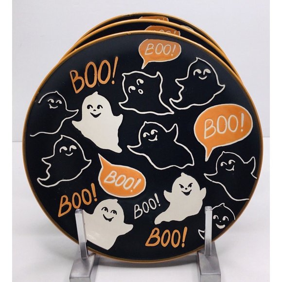 3 Salad Plates Eli + Ana Halloween Melton Ghost Boo Ceramic 8" NEW - Picture 2 of 4